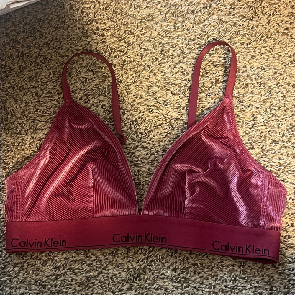 Calvin Klein Ribbed Bralette in Deep Burgundy